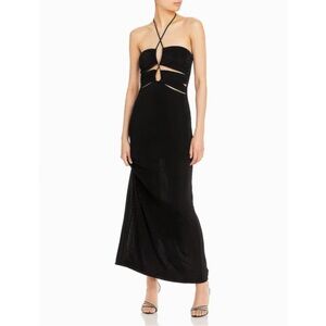Fore Black Strappy Cut‎ Out Halter Maxi Dress Long Coverup Maxi Dress NWT